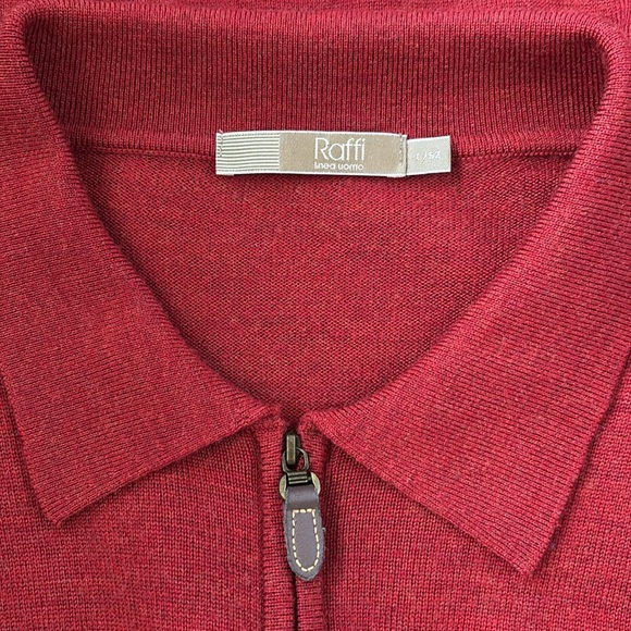 Raffi 100% Merino Wool Classic Quarter Zip Collared Sweater Red Size L - Picture 7 of 10